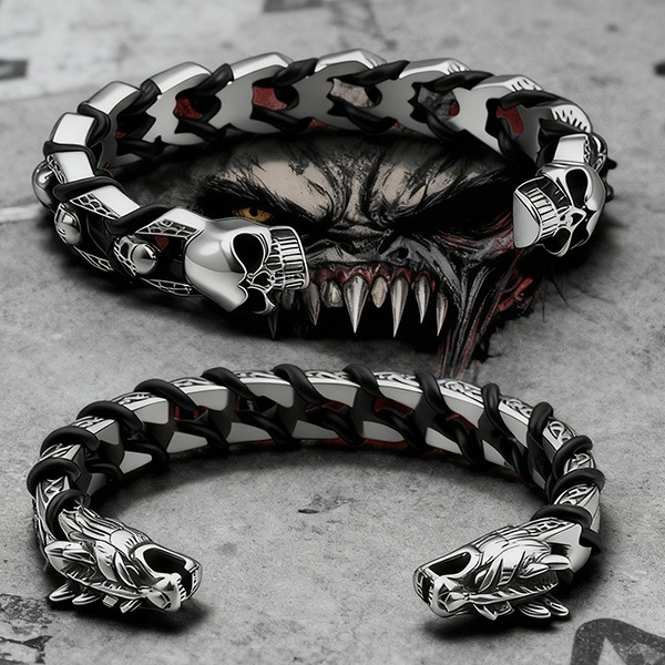 《QBOX 》FASHION 飾品【BK87335】 個性復古骷髏 / 戰龍雙款暗黑風鈦鋼手鐲/手環-細節圖3