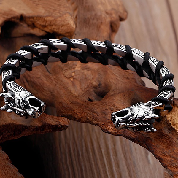 《QBOX 》FASHION 飾品【BK87335】 個性復古骷髏 / 戰龍雙款暗黑風鈦鋼手鐲/手環-細節圖5