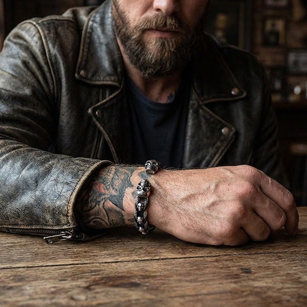 《QBOX 》FASHION 飾品【BK87335】 個性復古骷髏 / 戰龍雙款暗黑風鈦鋼手鐲/手環-細節圖10