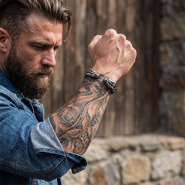 《QBOX 》FASHION 飾品【BK87335】 個性復古骷髏 / 戰龍雙款暗黑風鈦鋼手鐲/手環-細節圖11