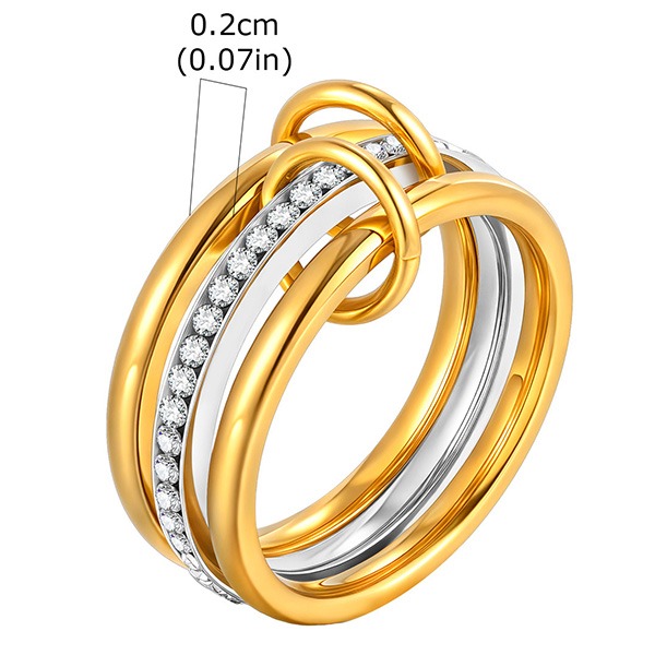 《 QBOX 》FASHION 飾品【GRC-889】精緻個性金銀纏扣多圈鑲鑽鈦鋼戒指/戒環(二款)-規格圖10