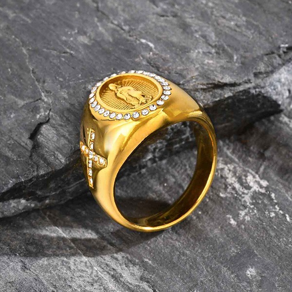 《 QBOX 》FASHION 飾品【GRC-959】精緻個性聖母十字架滿鑽鈦鋼戒指/戒環-細節圖6