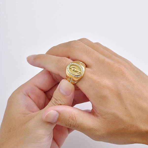 《 QBOX 》FASHION 飾品【GRC-959】精緻個性聖母十字架滿鑽鈦鋼戒指/戒環-細節圖8