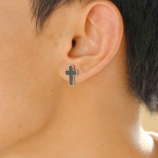 《 QBOX 》FASHION 飾品【GES-720】精緻個性雙色潮流紋理十字架鈦鋼耳環/耳飾-細節圖8