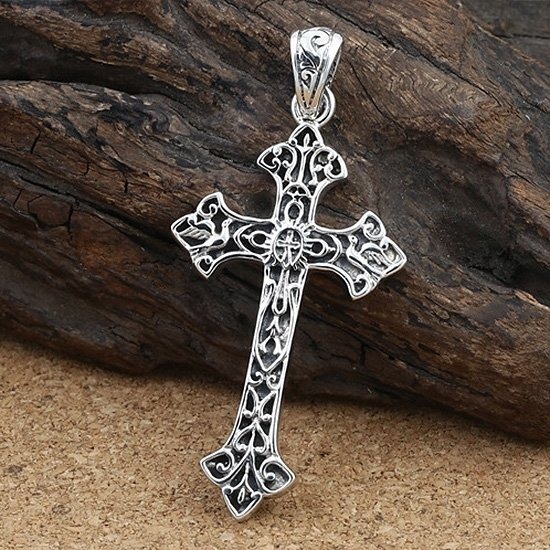 《 QBOX 》FASHION 飾品【C115S89】精緻個性復古信仰雕花十字架S925純銀項鍊/泰銀吊墜-細節圖5