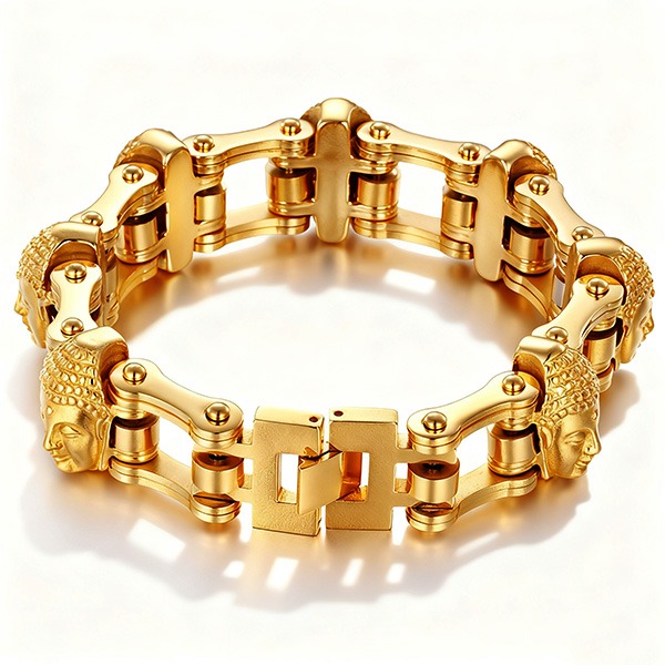 《QBOX 》FASHION 飾品【BBK76960】 個性復古鎏金佛頭拼接鈦鋼手鍊/手環-細節圖2