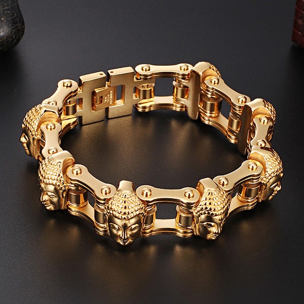 《QBOX 》FASHION 飾品【BBK76960】 個性復古鎏金佛頭拼接鈦鋼手鍊/手環-細節圖4