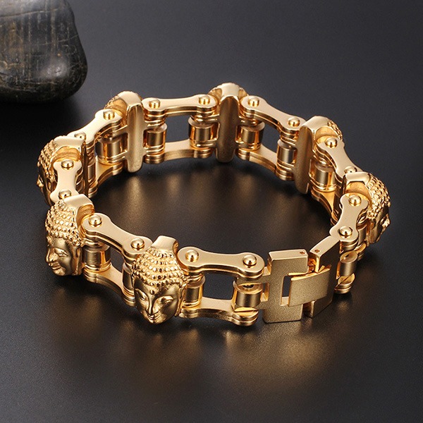 《QBOX 》FASHION 飾品【BBK76960】 個性復古鎏金佛頭拼接鈦鋼手鍊/手環-細節圖5