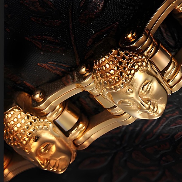 《QBOX 》FASHION 飾品【BBK76960】 個性復古鎏金佛頭拼接鈦鋼手鍊/手環-細節圖7