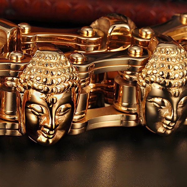 《QBOX 》FASHION 飾品【BBK76960】 個性復古鎏金佛頭拼接鈦鋼手鍊/手環-細節圖8