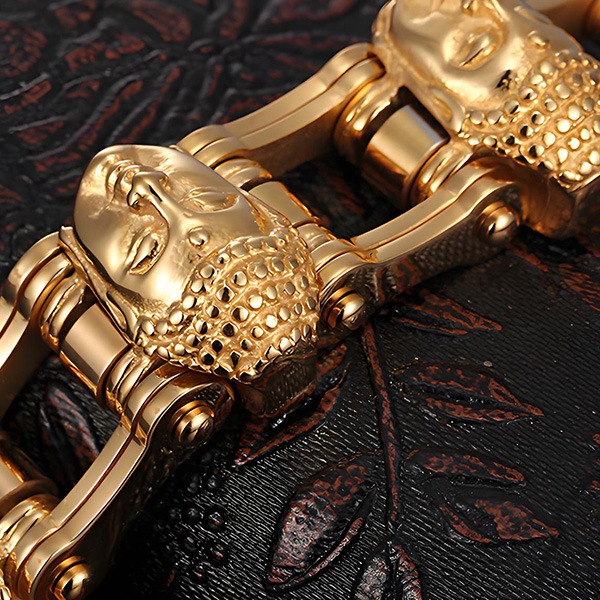 《QBOX 》FASHION 飾品【BBK76960】 個性復古鎏金佛頭拼接鈦鋼手鍊/手環-細節圖9