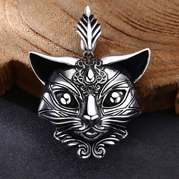 《 QBOX 》FASHION 飾品【TSC511308】精緻個性復古暗紋雕花靈貓純銀墬子項鍊/吊飾-細節圖4