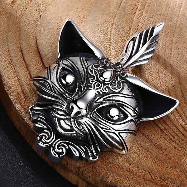 《 QBOX 》FASHION 飾品【TSC511308】精緻個性復古暗紋雕花靈貓純銀墬子項鍊/吊飾-細節圖5