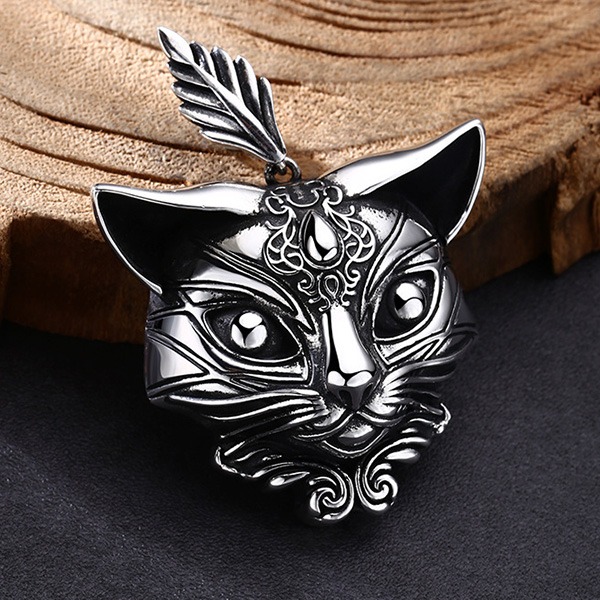 《 QBOX 》FASHION 飾品【TSC511308】精緻個性復古暗紋雕花靈貓純銀墬子項鍊/吊飾-細節圖7