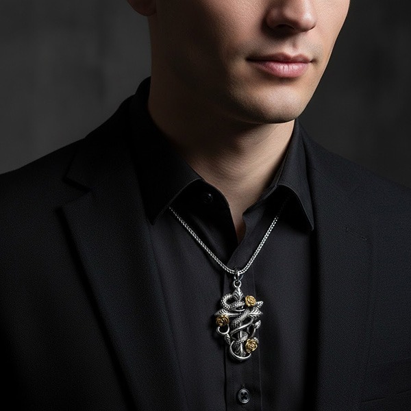 《 QBOX 》FASHION 飾品【TSC511306】精緻個性復古蛇纏薔薇十字架純銀墬子項鍊/吊飾-細節圖7