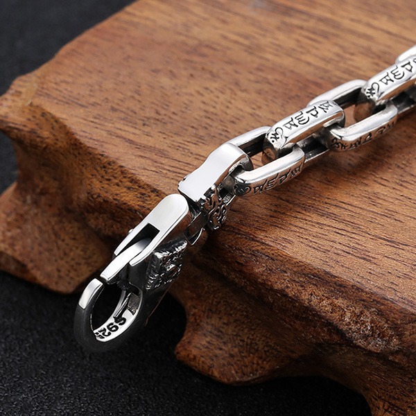 《 QBOX 》FASHION 飾品【TSB511302】精致個性復古可轉動六字真言梵咒圓牌純銀手鍊/泰銀手環-細節圖6