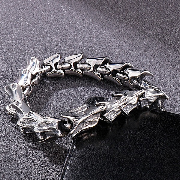 《QBOX 》FASHION 飾品【BK148665】 個性復古龍骨脊椎拼接環扣鈦鋼手鍊/手環-細節圖5