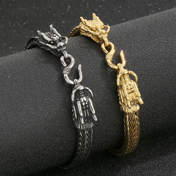 《QBOX 》FASHION 飾品【BK181375】 個性復古雙龍頭編織龍骨鏈鈦鋼手鍊/手環-細節圖4