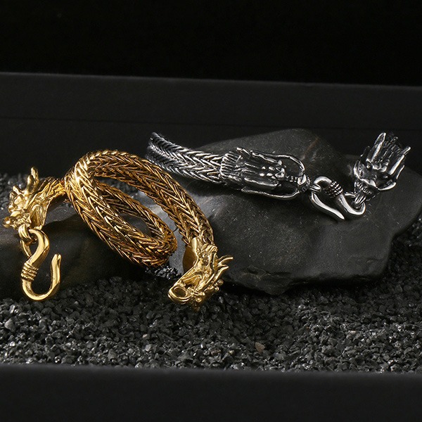 《QBOX 》FASHION 飾品【BK181375】 個性復古雙龍頭編織龍骨鏈鈦鋼手鍊/手環-細節圖5