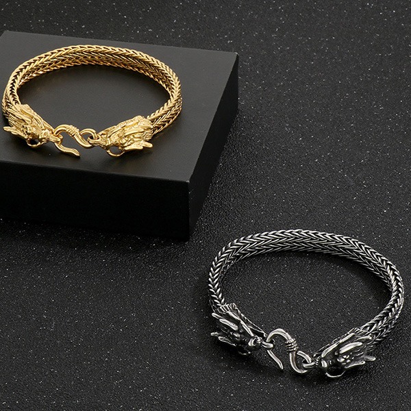 《QBOX 》FASHION 飾品【BK181375】 個性復古雙龍頭編織龍骨鏈鈦鋼手鍊/手環-細節圖6