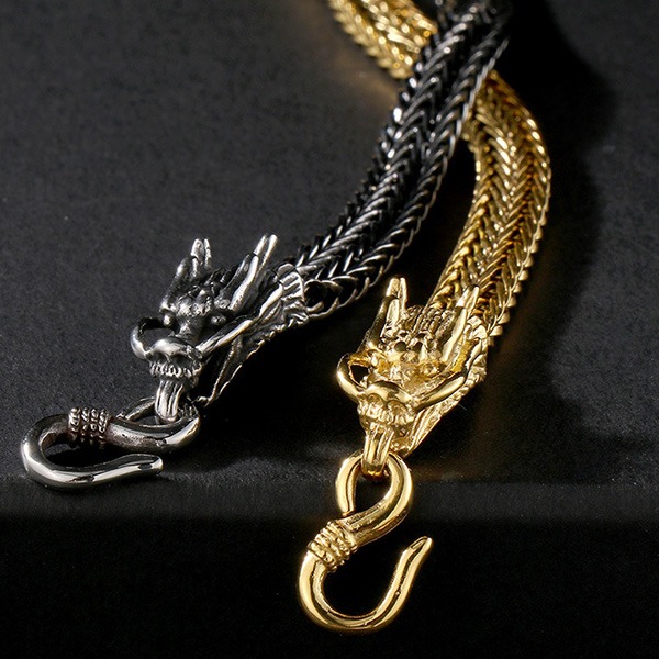 《QBOX 》FASHION 飾品【BK181375】 個性復古雙龍頭編織龍骨鏈鈦鋼手鍊/手環-細節圖7