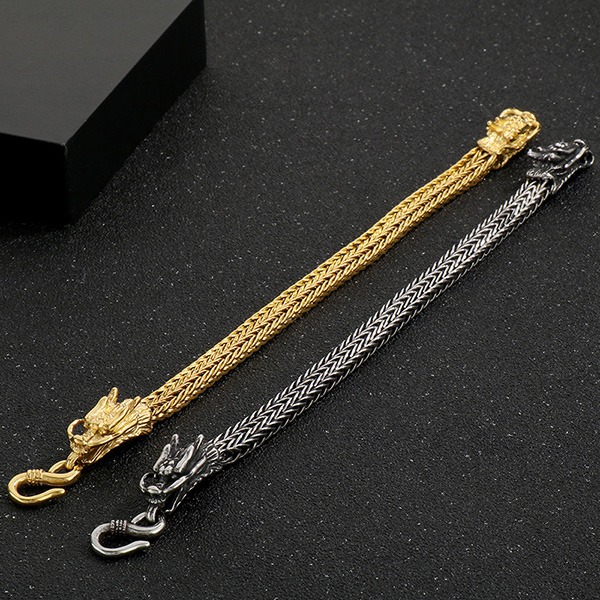 《QBOX 》FASHION 飾品【BK181375】 個性復古雙龍頭編織龍骨鏈鈦鋼手鍊/手環-細節圖8