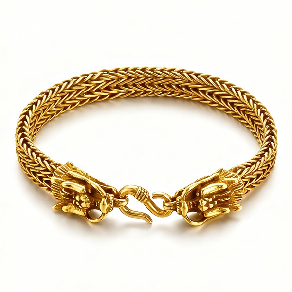 《QBOX 》FASHION 飾品【BK181375】 個性復古雙龍頭編織龍骨鏈鈦鋼手鍊/手環-規格圖10