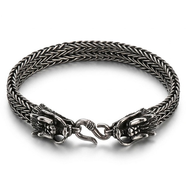 《QBOX 》FASHION 飾品【BK181375】 個性復古雙龍頭編織龍骨鏈鈦鋼手鍊/手環-規格圖10