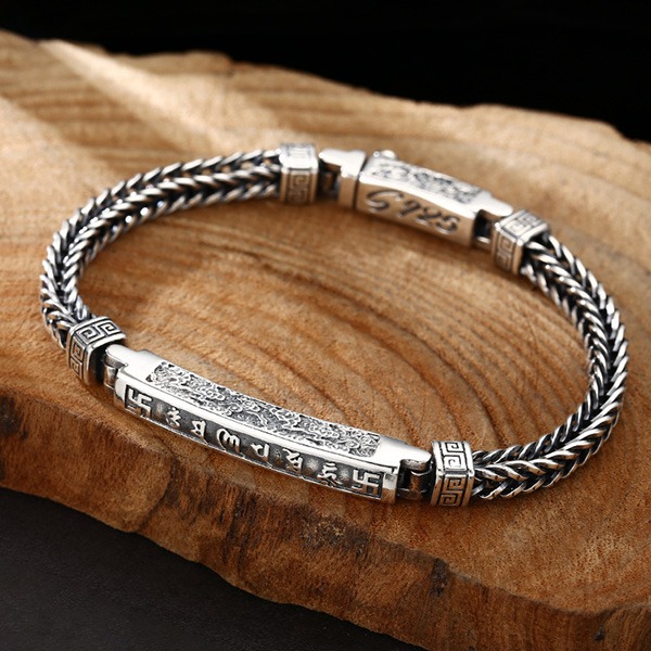 《QBOX 》FASHION 飾品【TSB511250】精緻個性復古卍字六字真言編織純銀手鍊/手環-細節圖3