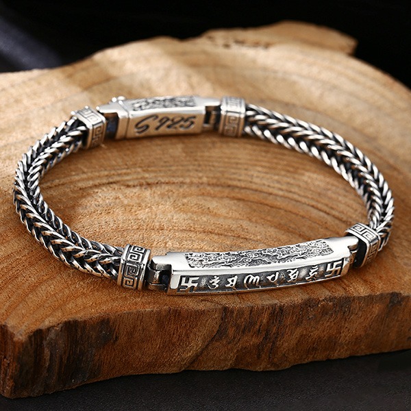 《QBOX 》FASHION 飾品【TSB511250】精緻個性復古卍字六字真言編織純銀手鍊/手環-細節圖4