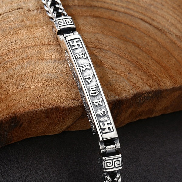 《QBOX 》FASHION 飾品【TSB511250】精緻個性復古卍字六字真言編織純銀手鍊/手環-細節圖5