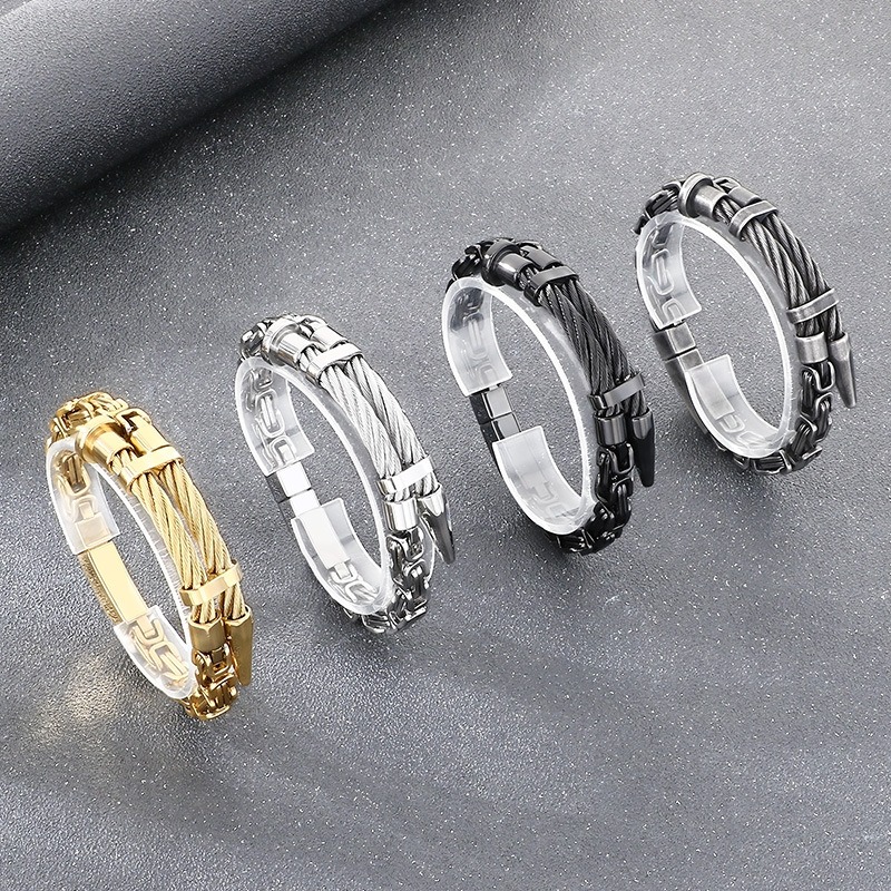 《QBOX 》FASHION 飾品【BK208453】 個性機械質感鋼絲釘子鈦鋼手鍊/手環(四色)-細節圖3