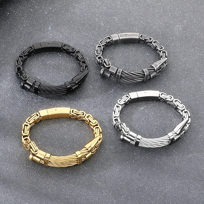 《QBOX 》FASHION 飾品【BK208453】 個性機械質感鋼絲釘子鈦鋼手鍊/手環(四色)-細節圖5