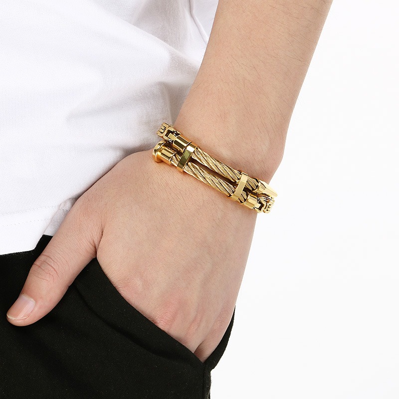 《QBOX 》FASHION 飾品【BK208453】 個性機械質感鋼絲釘子鈦鋼手鍊/手環(四色)-細節圖7