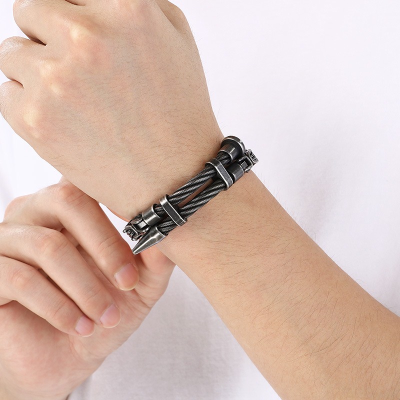 《QBOX 》FASHION 飾品【BK208453】 個性機械質感鋼絲釘子鈦鋼手鍊/手環(四色)-細節圖10