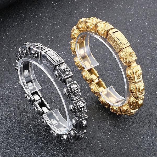 《QBOX 》FASHION 飾品【BK179298】 個性復古立體方形骷顱拼接鈦鋼手鍊/手環-細節圖3