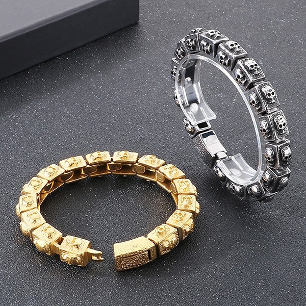 《QBOX 》FASHION 飾品【BK179298】 個性復古立體方形骷顱拼接鈦鋼手鍊/手環-細節圖4