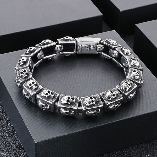 《QBOX 》FASHION 飾品【BK179298】 個性復古立體方形骷顱拼接鈦鋼手鍊/手環-細節圖5