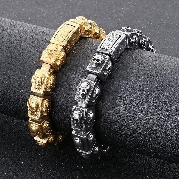 《QBOX 》FASHION 飾品【BK179298】 個性復古立體方形骷顱拼接鈦鋼手鍊/手環-細節圖6