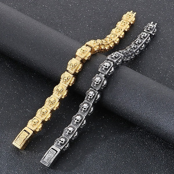 《QBOX 》FASHION 飾品【BK179298】 個性復古立體方形骷顱拼接鈦鋼手鍊/手環-細節圖7