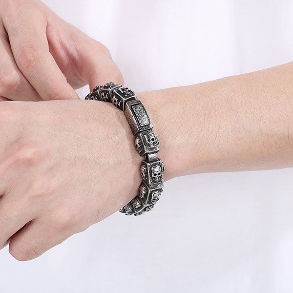 《QBOX 》FASHION 飾品【BK179298】 個性復古立體方形骷顱拼接鈦鋼手鍊/手環-細節圖9