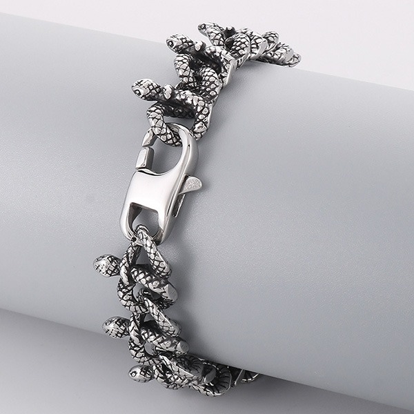 《QBOX 》FASHION 飾品【BK166081】 個性復古暗黑蛇纏繞鈦鋼手鍊/手環-細節圖3