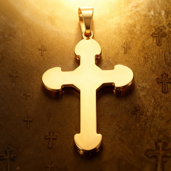 《 QBOX 》FASHION 飾品【CPAB0022】精緻個性《聖光之絡》金色雙層菱形鑲鑽十字架鈦鋼墬子項鍊/掛飾-細節圖6