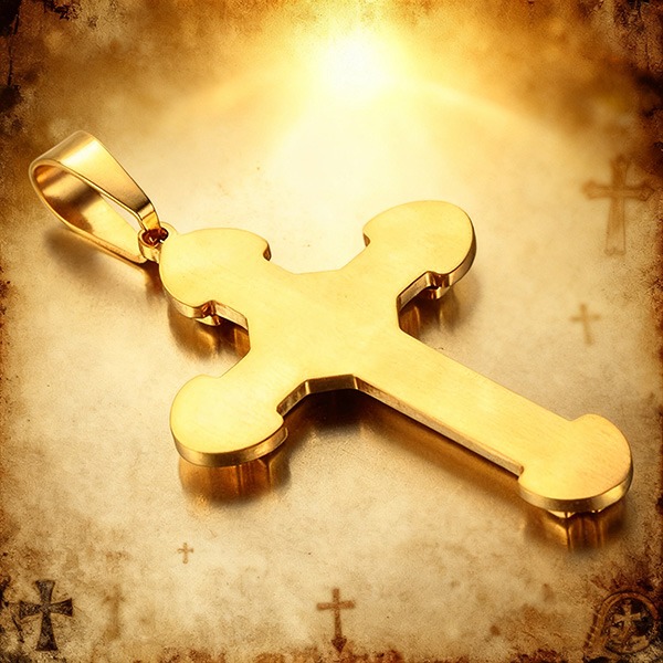 《 QBOX 》FASHION 飾品【CPAB0022】精緻個性《聖光之絡》金色雙層菱形鑲鑽十字架鈦鋼墬子項鍊/掛飾-細節圖7