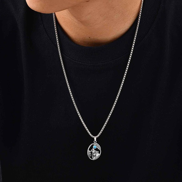 《 QBOX 》FASHION 飾品【GPN-2231】精緻個性復古橢圓形狼頭綠松石鈦鋼墬子項鍊/吊墬-細節圖8