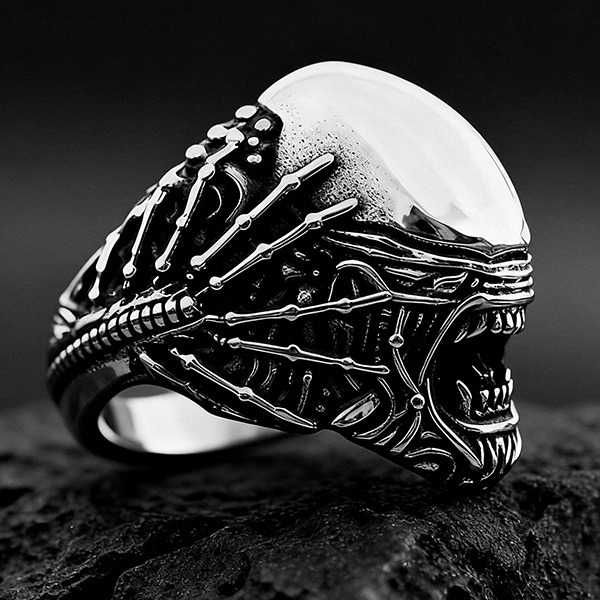 《 QBOX 》FASHION 飾品【RBR8-1161】精緻個性復古機械異形骷髏鈦鋼戒指/戒環-細節圖6