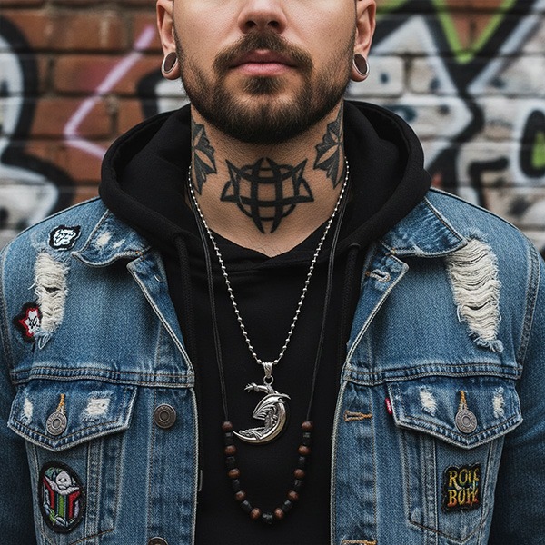 《 QBOX 》FASHION 飾品【CBP8-987】精緻個性復古月形纏龍浮雕鈦鋼墬子項鍊/吊墬-細節圖8