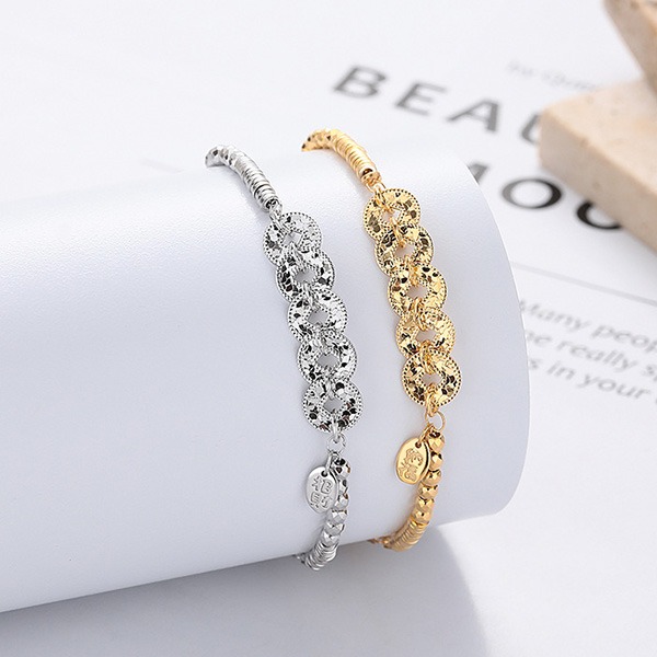 《QBOX 》FASHION 飾品【BYFS319】精緻個性雙色招財納福錢幣拼接純銀手鍊/手環-細節圖3