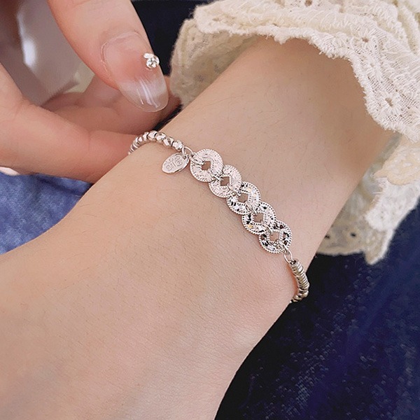 《QBOX 》FASHION 飾品【BYFS319】精緻個性雙色招財納福錢幣拼接純銀手鍊/手環-細節圖7