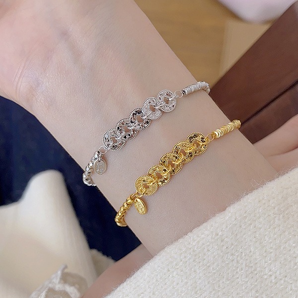 《QBOX 》FASHION 飾品【BYFS319】精緻個性雙色招財納福錢幣拼接純銀手鍊/手環-細節圖9